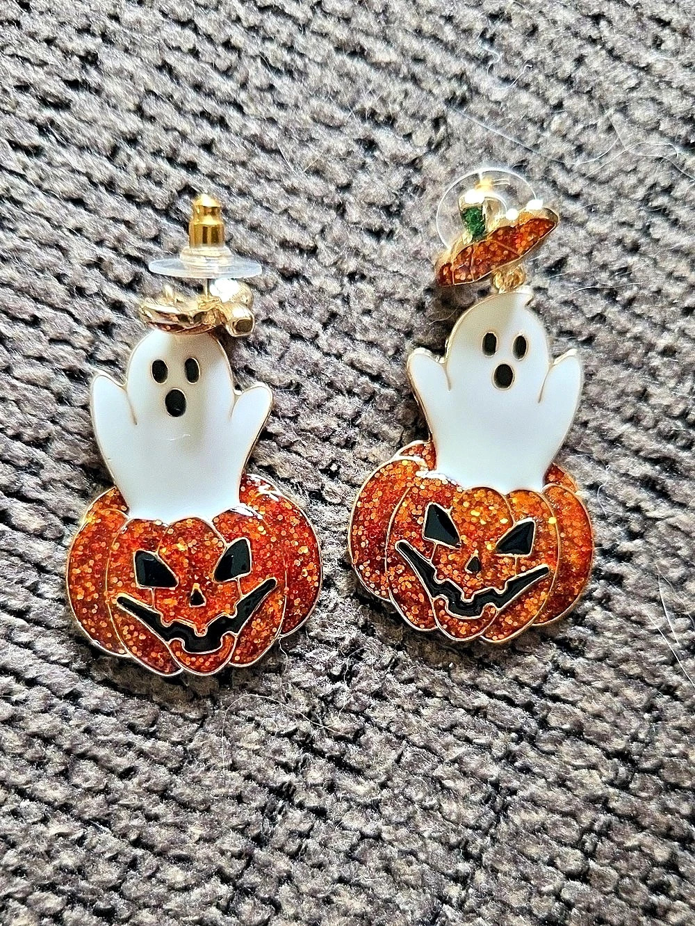 Halloween Ghost Pumpkin Earrings Orange White Like New